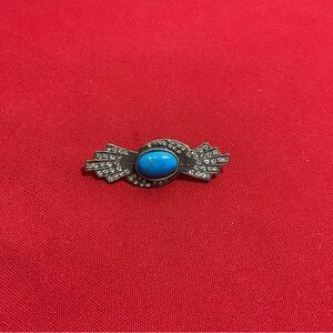 Elegant 825 Silver Marcasite & Turquoise Art Deco Brooch – SS & TH Hallmarked